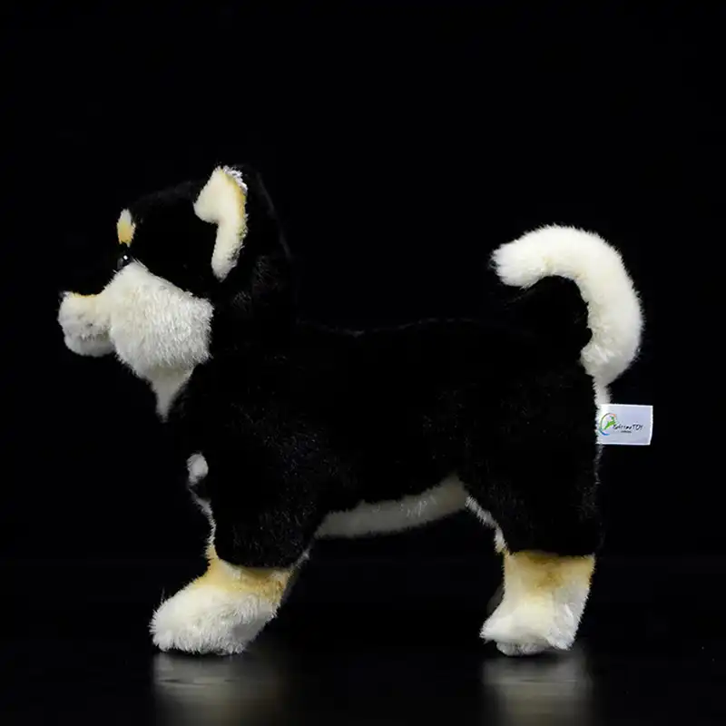 Millffy 1pc 28cm Cute Realistic Japanese Black Shiba Inu Lifelike Plush Toy Stuffed Animal Soft Toy Shiba Puppy Dog Doll