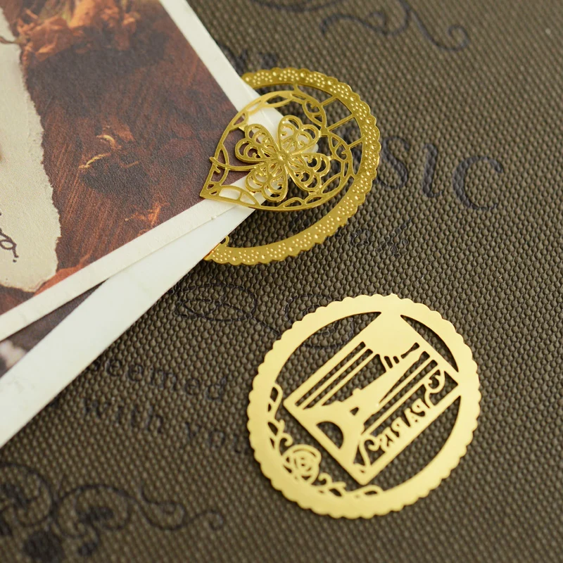 7 pcs/Lot Gold leaf metal bookmarks for book marker holder Vintage marcadores de livro office supply material School 6833