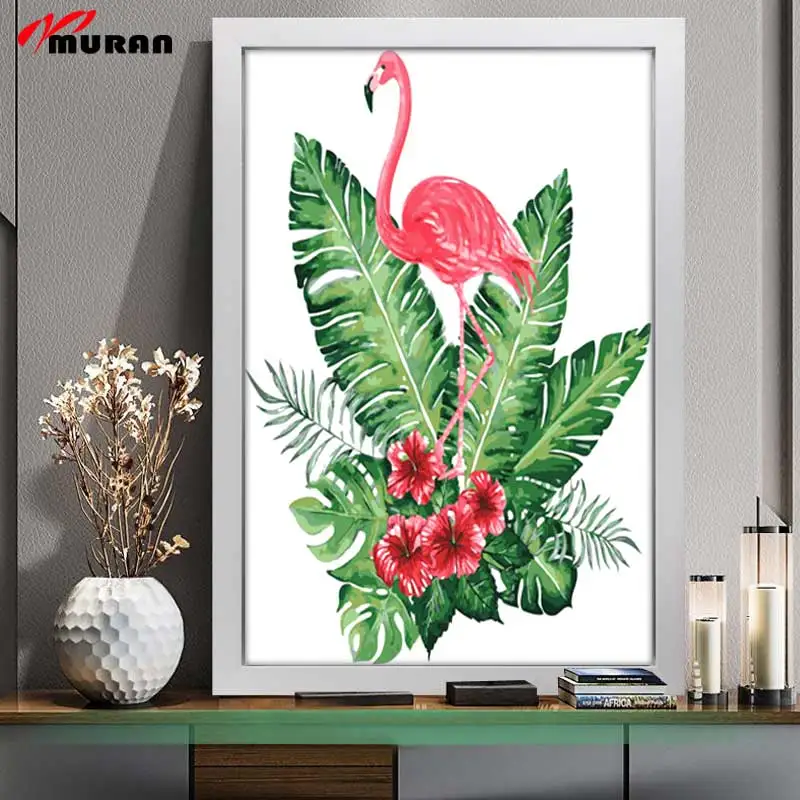 

MURAN 40*50cm Ins Flamingo modular pictures painting by numbers on the wall with frame Diy Oil drawing by numbers