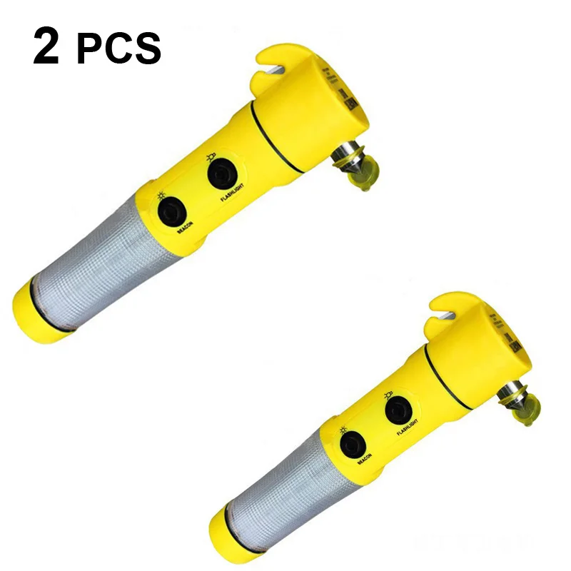 

2 PC LED Flashlight Car Emergency Escape Hammer For Window Glass Rescue Hammer Escape Emergency Flashing Warning Car Accessories