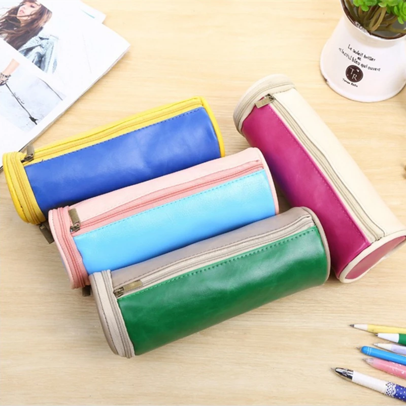 Creative PU Double color Stationery Pencil Purse Case Korean pinkycolor