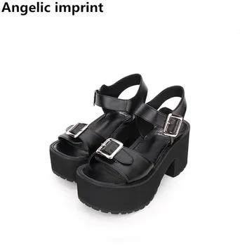 

Angelic imprint woman mori girl lolita cosplay punk shoes lady high heels wedges pumps women princess summer sandals 8cm 33-47