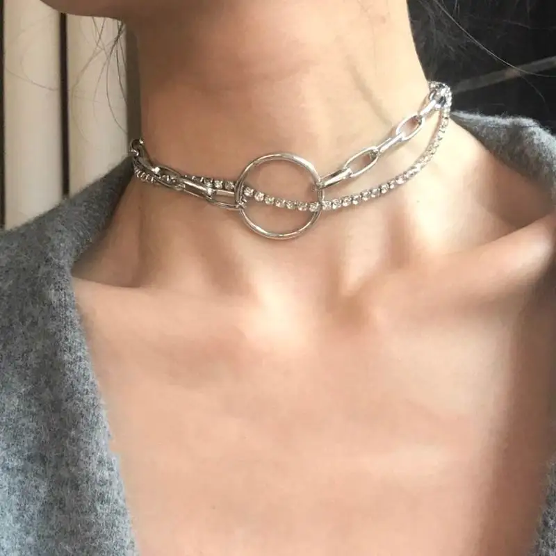 

Simple Temperament Chic Choker Double Layers Circle Thick Chain Necklace New Trendy Jewelry Statement Collares