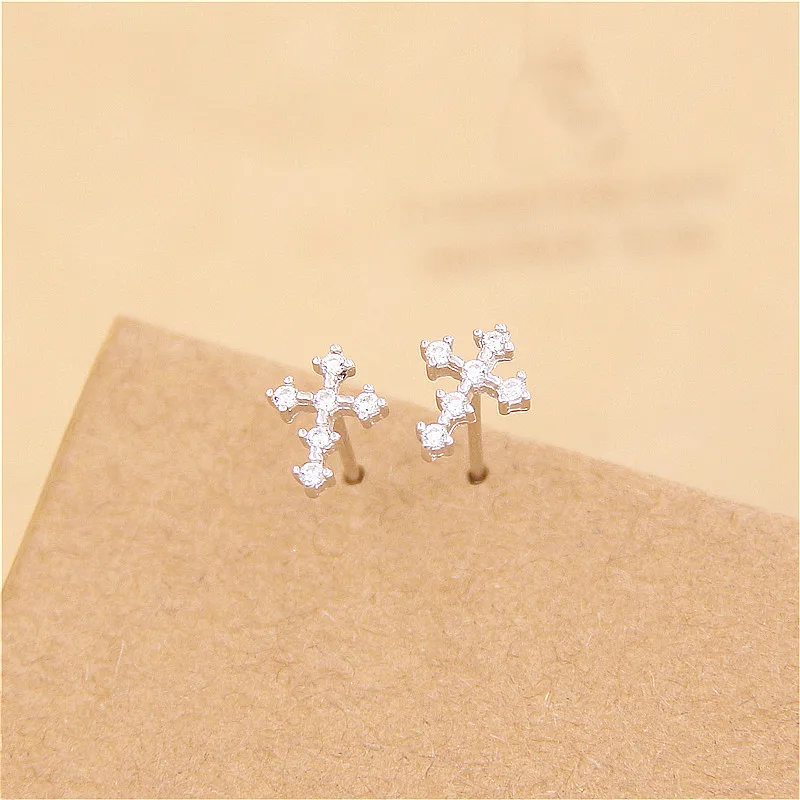 

Fengxiaoling Simple Baroque Cross Stud Earrings For Women 100% True 925 Sterling Silver Cubic Zirconia Earings Fashion Jewelry