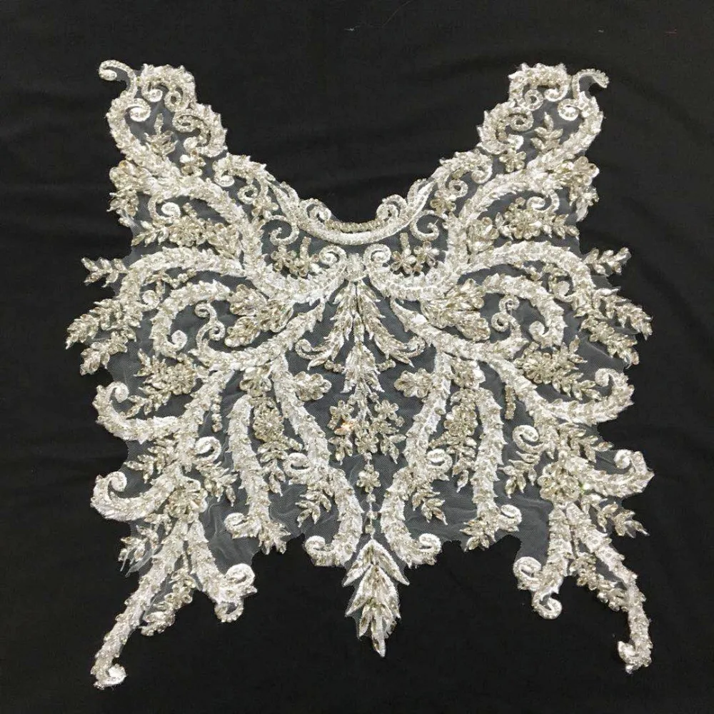 1 pc Deluxe 3D Luxury Bridal Gown Bodice Rhinestone Applique in Rose Gold, Silver Gold, Wedding Gown Couture Dress Motif Lace