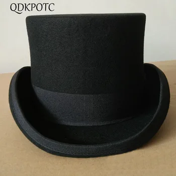 

QDKPOTC 17cm High Wool Fedoras President Caps For Men Horsemanship Hat Magician Retro Jazz Church Hats