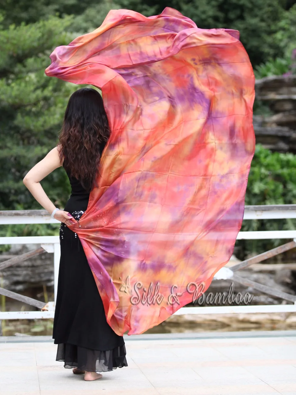 

Copper tie-dye, 1 piece 2.7m*1.1m(3 yard*45") hand painted belly dance silk veil, real flowy 5mm paj silk!