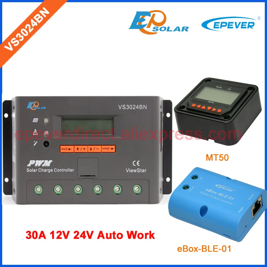 

MT50 remote meter Solar Charger VS3024BN 30A 30amp PWM EPEVER Controller Regulator 12v 24 auto work bluetooth BOX