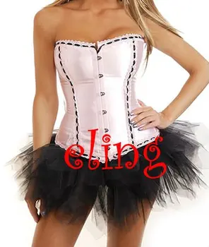 

Free Shipping Sexy Lingerie Ladies Satin Lace Up Basque Corset Separate Tutu AM2609 Pink Club Wear Size S--XL