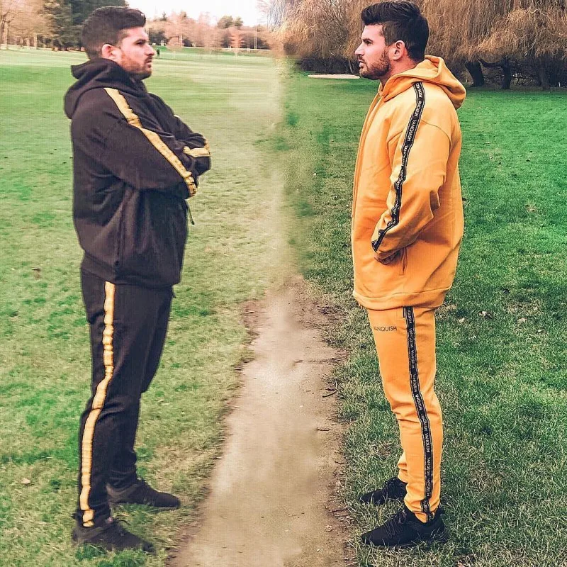 DERMSPE  Sport Suit Men Bodybuilding Jacket Pants Sports Suits Basketball Clothes Gyms Fitness Running Set Men Tracksuits