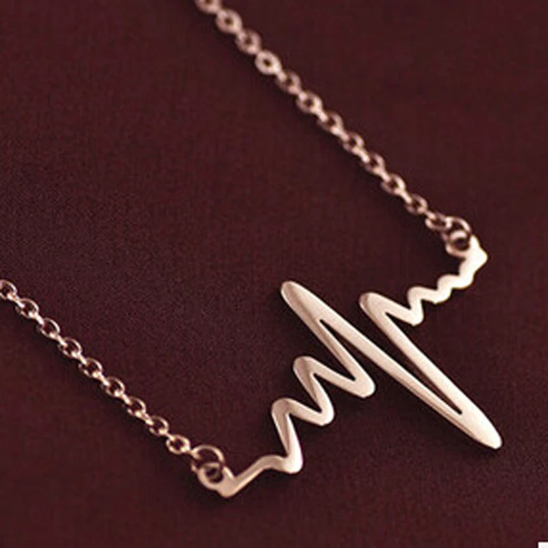 

Simple Wave Heart Necklaces & Pendants Gold and Silver Plated Heartbeat Maxi Steampunk Collares Vintage Lightning Necklace X100
