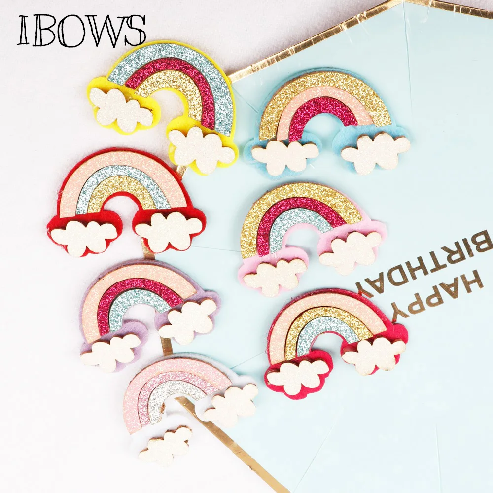 

IBOWS 7pcs Mixed Appliques Glitter Rainbow Felt Shiny Glitter Patches DIY Headware Accessories Patches Scrapbooking Sticker