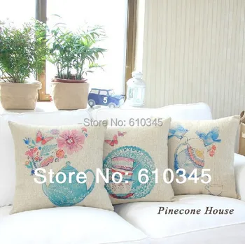 

Free shipping 45x45cm Teapot and Teacup Home Decor cushion Linen cotton pillow sofa cushions decorative Throw Pillow