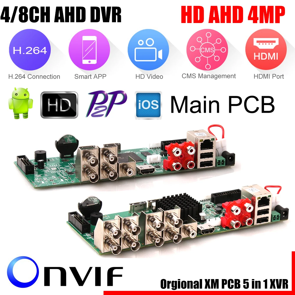 

New Arrival Main PCB AHD4MP 4/8 Channel AHD DVR Recorder Video Recorder 8 Channel AHD DVR 1080P 4MP AHD For 4MP AHD Camera