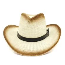Унисекс простые бумажные соломенные Западные Ковбойские шляпы ремень украшение для пряжек мужские и женские широкие с полями, солнце шапки пляжные тени шляпа сомбреро