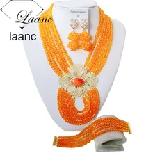 Модные женские ожерелья оранжевые ювелирные изделия со стразами нигерийские Свадебные африканские бусы комплект ювелирных изделий ABC547