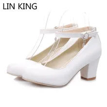 LIN KING Sweet Square Heel Women Pumps Big Size Lady Ankle Strap High Heel Summer Shoes Solid Buckle Cosplay Party Lolita Shoes LIN KING Sweet Square Heel Women Pumps Big Size Lady Ankle Strap High Heel Summer Shoes Solid Buckle Cosplay Party Lolita Shoes