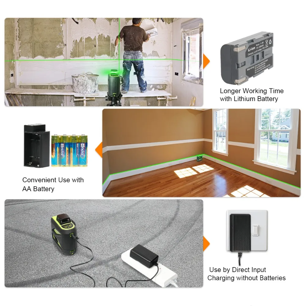 Günstige Huepar 8 Linien Grün Strahl 3D Cross Line Laser Level Selbst Nivellierung 360 Vertikale und Horizontale USB Aufladen Einsatz trockenen   Li Ion Batterie