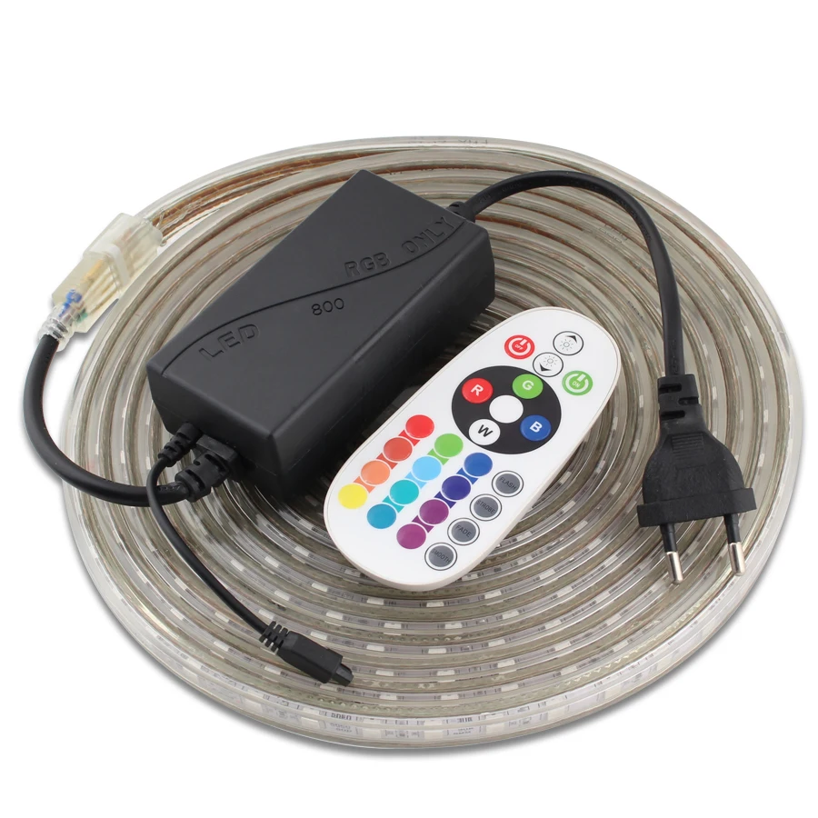 Цветная(RGB) 220V Светодиодные ленты светильник Водонепроницаемый дистанционного Управление неоновый 220V светодиодный RGB светильник ленты 60 светодиодный/m гибкие SMD 5050 лента светодиодный полосы