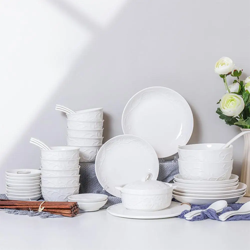 

52PCS/Set Classic White Ceramic Dinnerware Set Elegant Tableware Cutlery Set Dishes Bowl Spoon Plate Chopsticks tableware suit