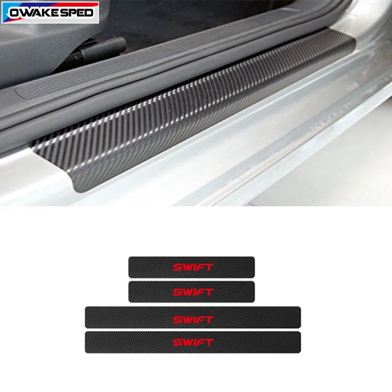 

Car Styling Carbon Fiber Vinyl Sticker For Mitsubishi SUZUKI S CROSS Swift Vitara Jimny Auto Door Sill Scuff Customized Logo