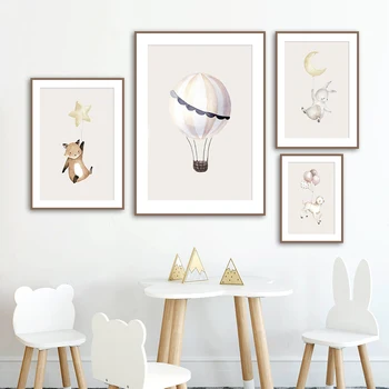 

Rabbit Fox Sheep Balloon Star Moon Wall Art Canvas Painting Nordic Posters And Prints Animals Wall Pictures Kids Baby Room Decor