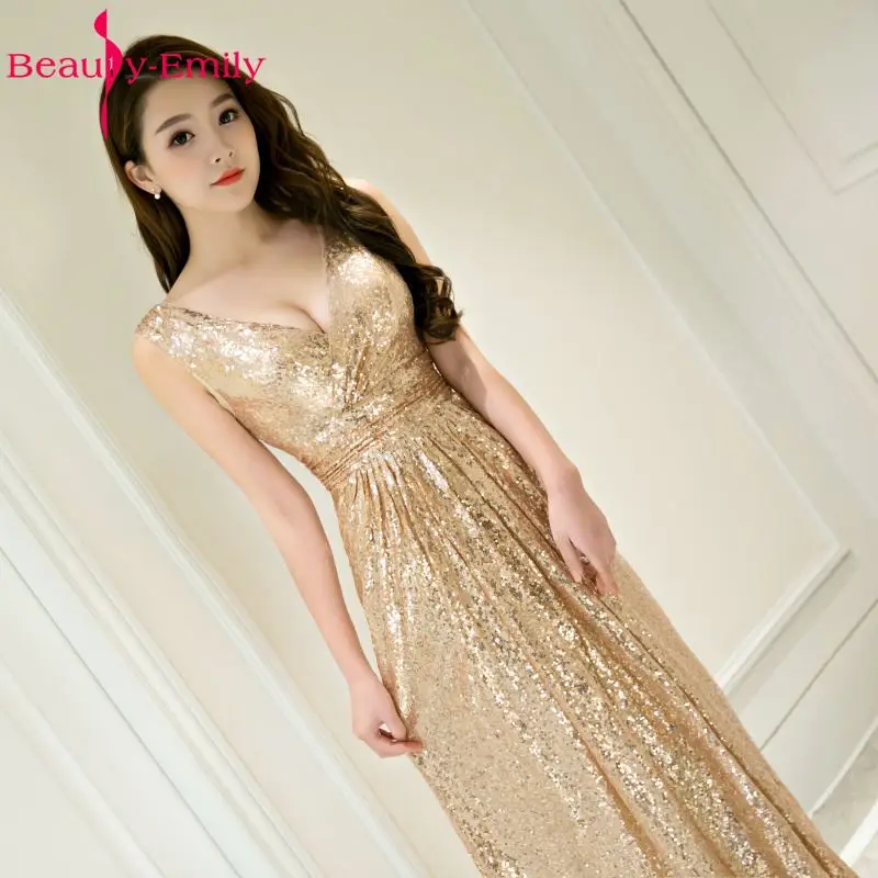 Beauty Emily Sexy Long Golden Evening Dresses 2017 Floor-length Evening Occasion Party Prom Dresses vestido de noite Beauty Emily Sexy Long Golden Evening Dresses 2017 Floor-length Evening Occasion Party Prom Dresses vestido de noite