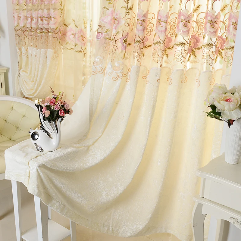 С вышитыми цветами; готовые бархатные в европейском стиле занавески для Гостиная полу-шторы тюлевые прозрачные ткани шторы в простом стиле для Спальня P2312