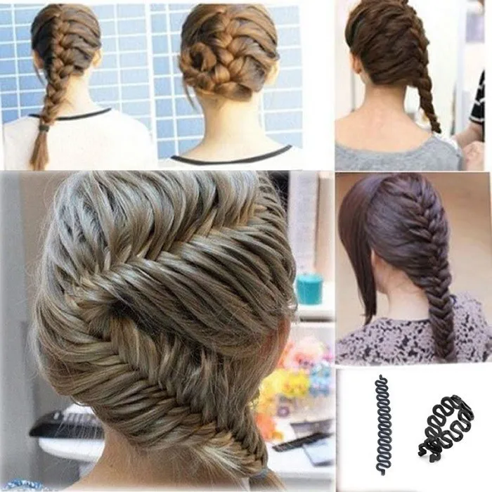 MOONBIFFY النساء سيدة الفرنسية شعر مضفر أداة Braider الأسطوانة هوك مع ماجيك تويست تصفيف الشعر كعكة صانع رباط شعر اكسسوارات