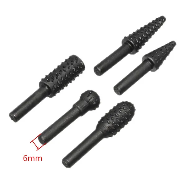 5pcs 6mm Shank Rotary Burr Set Wood Rasp File Drill Bits Rotary Rasp Set for Woodworking