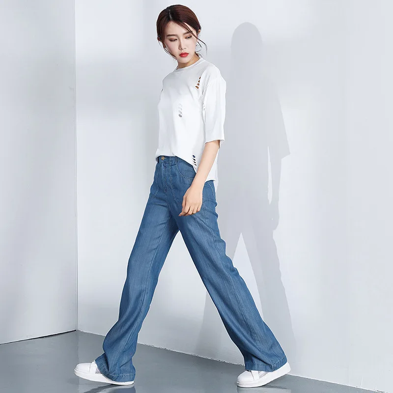Новое поступление, летние джинсы высокого качества, женские повседневные джинсовые широкие брюки, Классные удобные свободные брюки, плюс размер