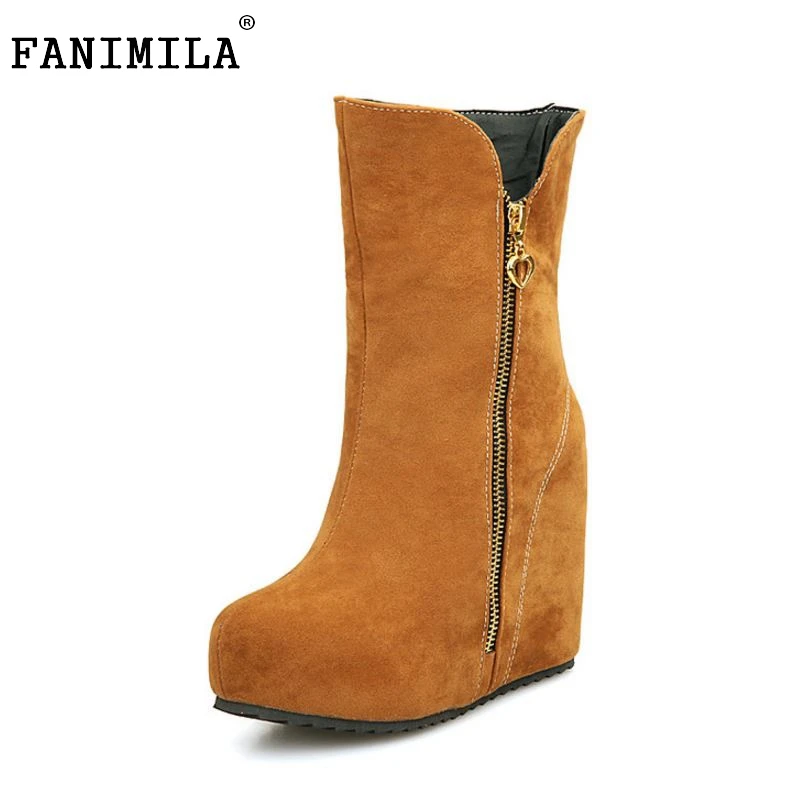 

women wedge half short boots winter snow boot cotton quality fashion round toe footwear warm botas shoes P19641 size 32-43