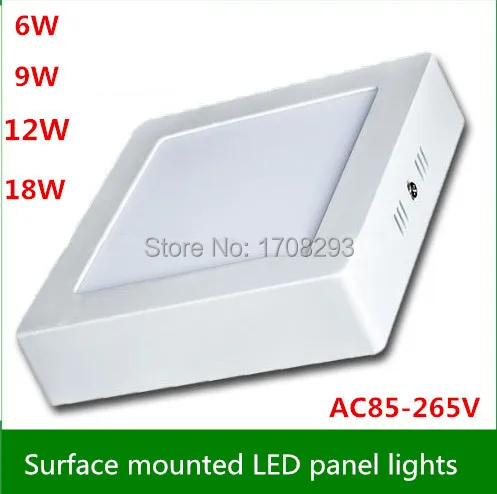 10pieces/lot 6W12W18W Square Led Surface Warm White  Super Bright LED Panel Light Ceiling Lamp Kit with LED Driver AC 110V-240V