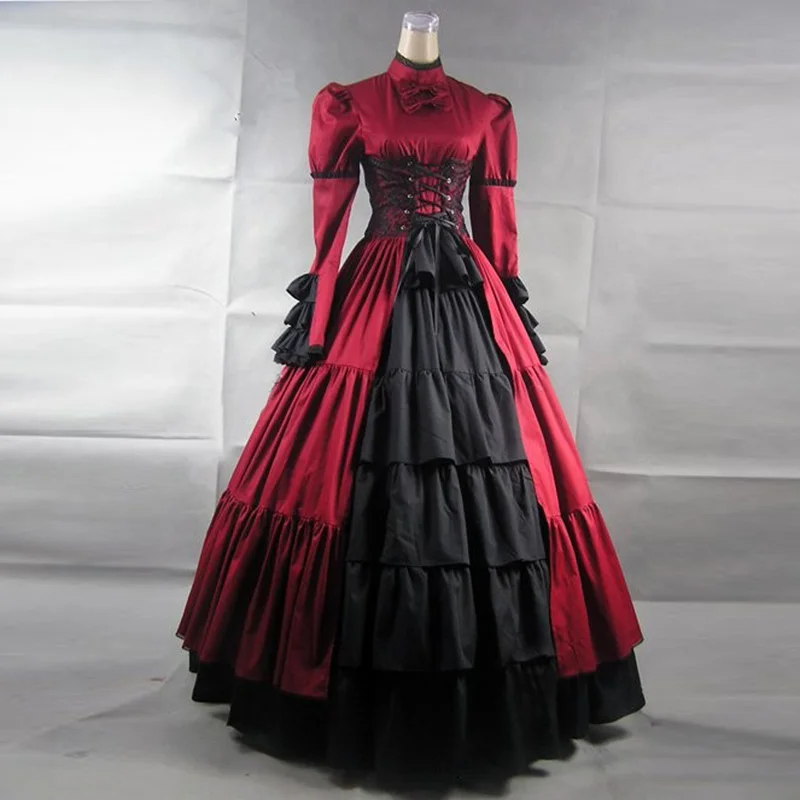 

18th Century Gothic Victorian Period Party Dress Autumn Long Sleeve European Court Princess historical Ball Gown 4 Colors