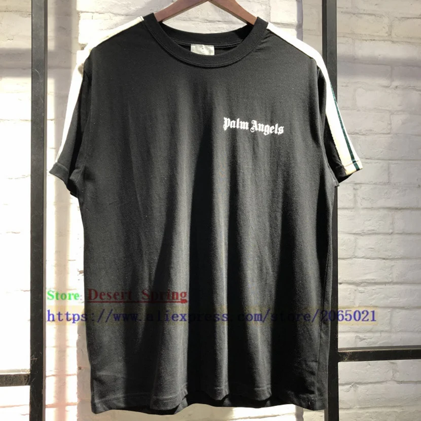 

Summer Style Palm Angels T Shirt Streetwear Best quality Ribbon Stripe Blue Palm Angels Top Tees Black Red Palm Angels T-shirt