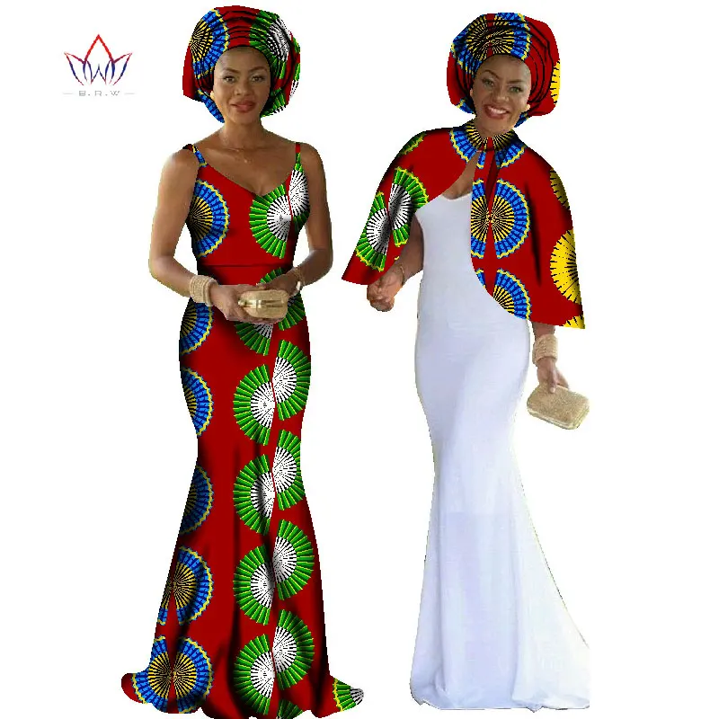 Африканское Платье с принтом Дашики, Женский комплект из 2 предметов, оригинальная накидка и платье на подтяжках, платье макси размера плюс, женская одежда, длинное BRW WY140
