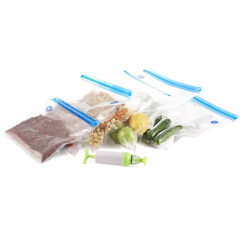 

2018 Food Storage Zipper Bag Durable Vacuum Compression Bags Fresh Food Packing Pumping Seal Multi-size Reusable Bags 5pcs