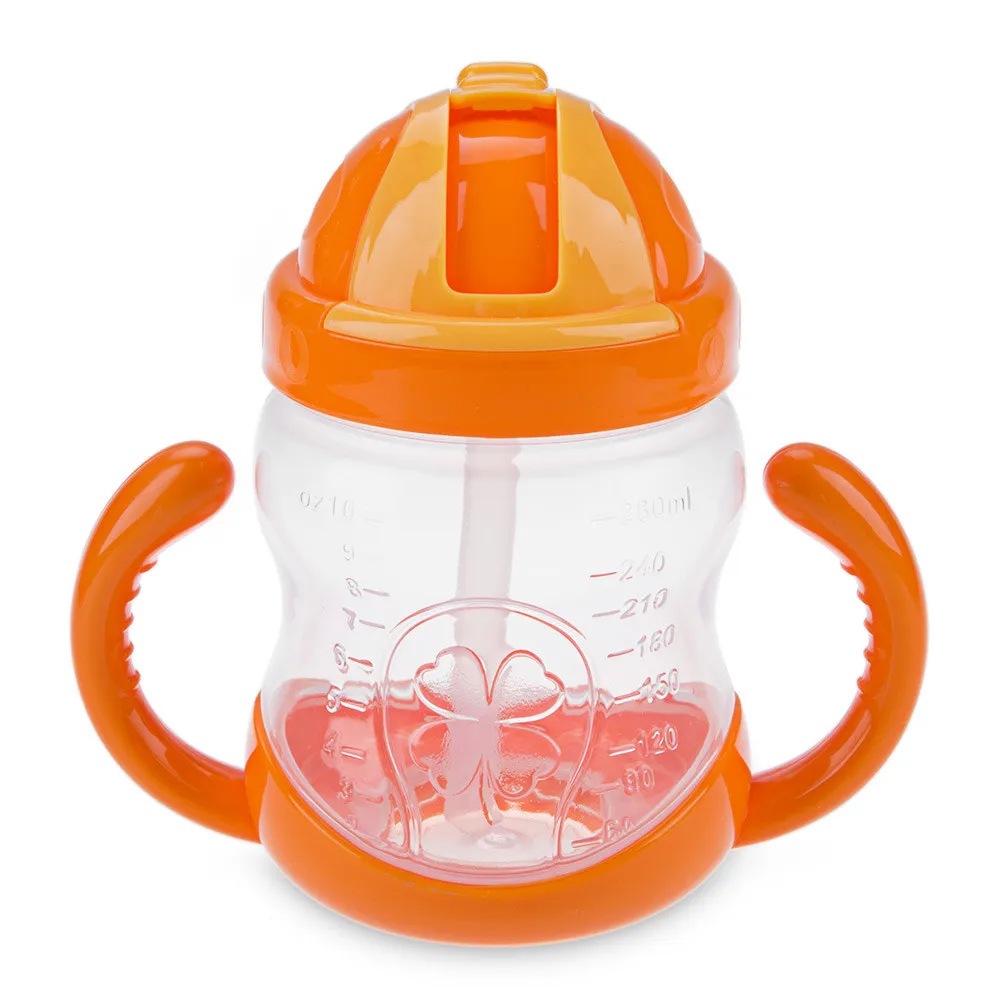 Best-Selling 1Pc New Double Handle Baby Trainer Cup Straw Type Cup Baby Kids Children Feeding Drinking Water Bottle Cup 280ml 01