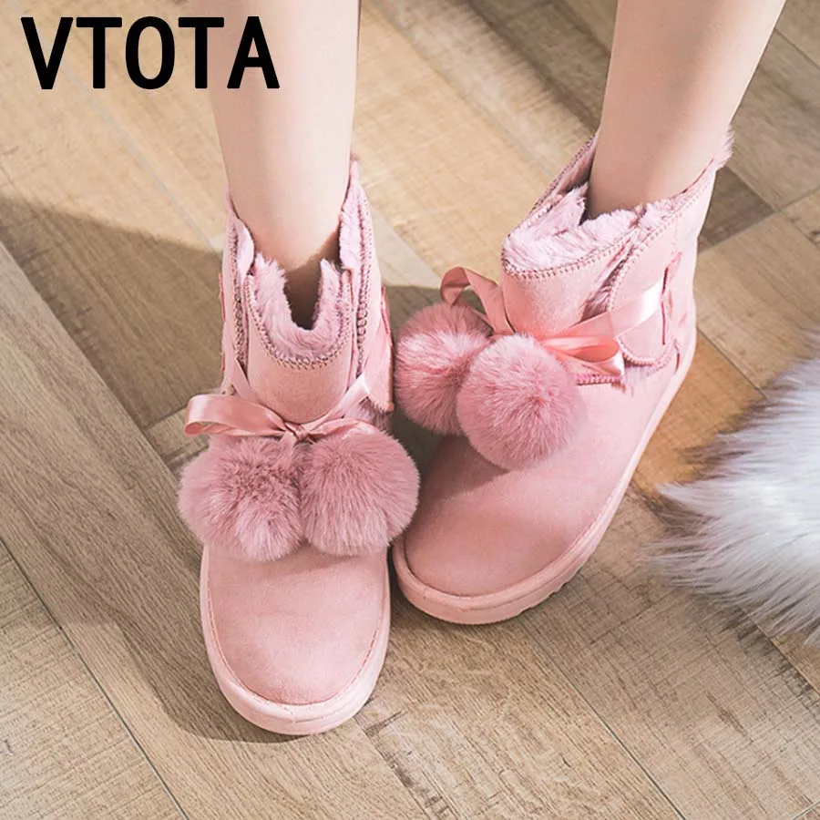 

VTOTA 2018 Winter Female Fashion Flats Hair Ball Fluffy Ankle Boots Short Tube Boots Winter Plus Velvet Thick Warm Snow Boots K5