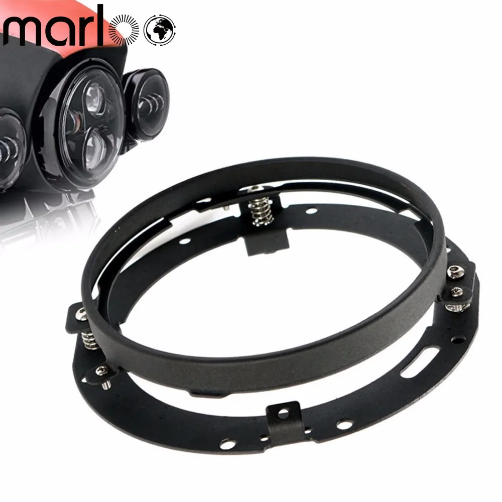 Marloo 7" Inch Black Round Headlight Ring Mounting Bracket for Harley