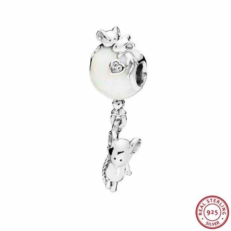 

925 Sterling Silver Dangle Beads Little Cute Mice Pearlescent Enamel Balloon DIY Fit PANDORA Charms for Jewelry Making FL729