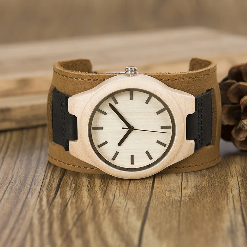 BOBO BIRD LF21 Men's Wooden Watch Casual Handcraft Quartz Movement Montre Homme with Soft Leather Wristwatches Men