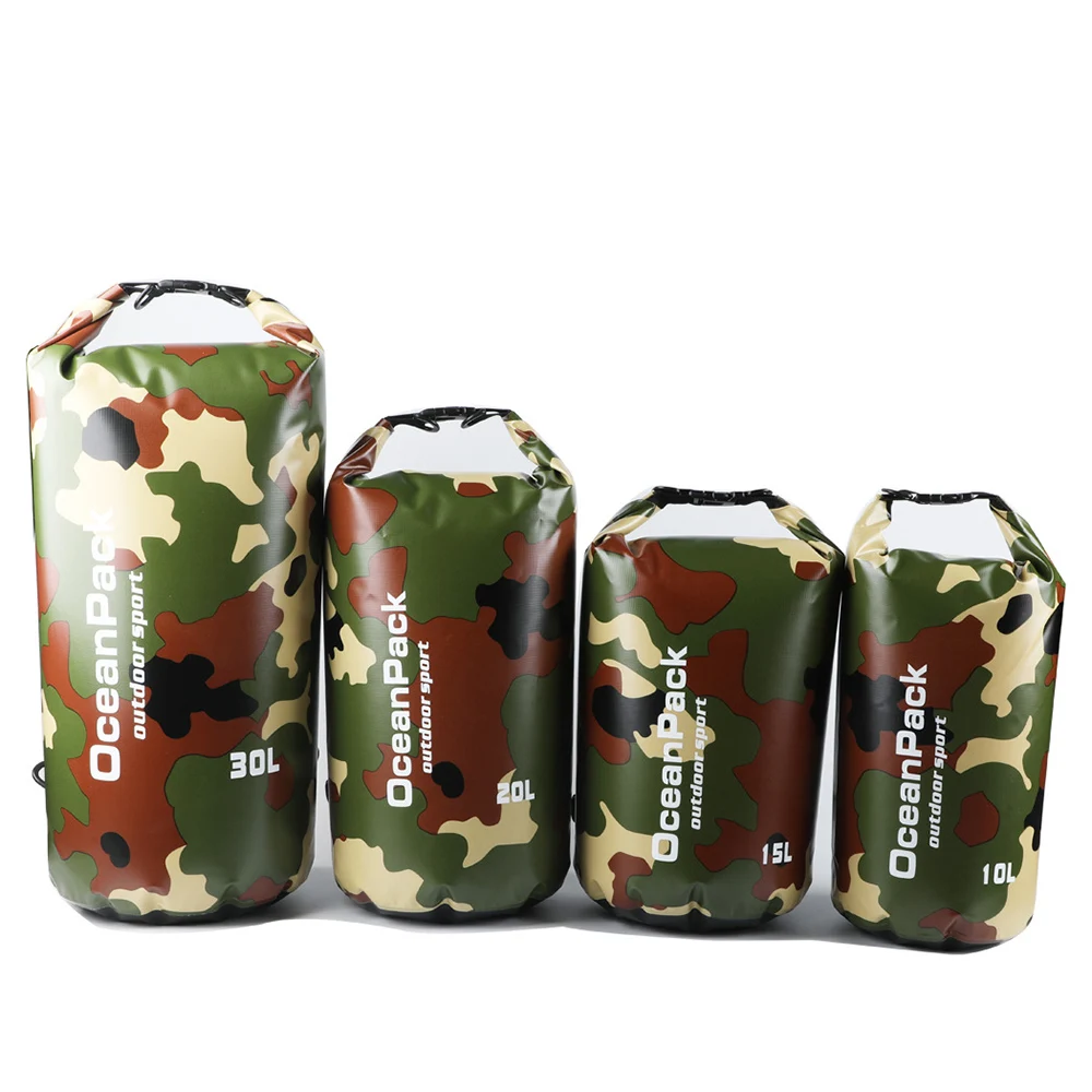 2L/5L/10L/15L/20L/30L утолщенная камуфляжная Водонепроницаемая наружная рафтинговая ПВХ сухая сумка на плечо для хранения Океанский рюкзак для плавания