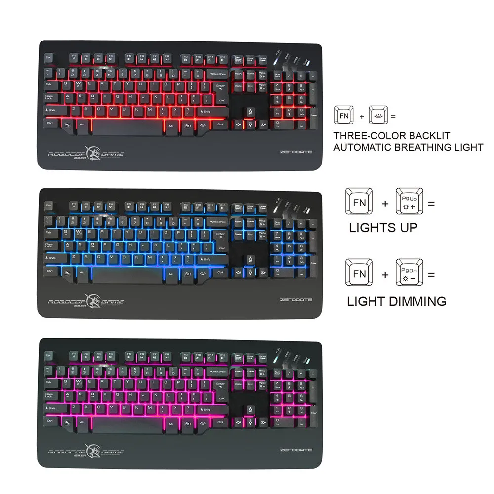 ZERODATE X12 3 цвета светящийся светодиодный USB Проводная игровая клавиатура с подсветкой Эргономичный дизайн APR25