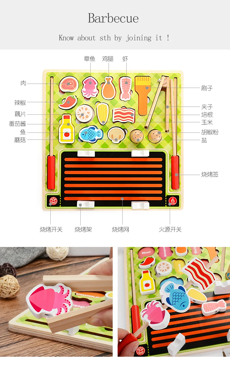 Comida de Madeira Zalami Brinquedo Educativo Cozinha Brinquedos Conjunto Crianças Churrasco Mercado Frutas Fingir Papel Jogar 11 Zalami comida de madeira brinquedo educativo cozinha