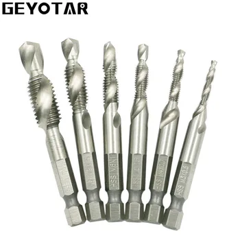 

1/4'' Hex HSS High Speed Steel Thread Spiral Screw M3 M4 M5 M6 M8 M10 Metric Composite Tap Drill Bit Tap 6pcs/set