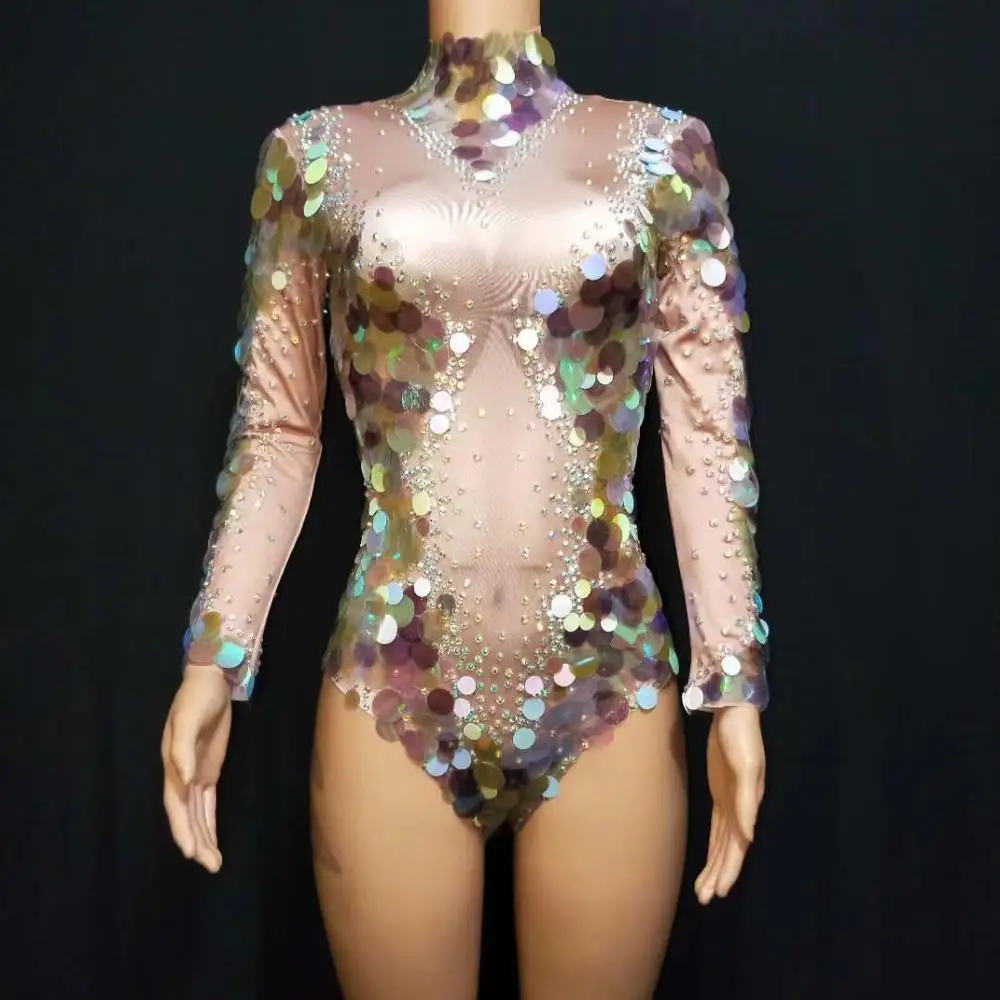 

Sexy Leggings Crystals Bodysuit Sequins Jumpsuit Stretch Rompers Outfit Gogo Dance Party Costume Stage Performance Costume DJ532