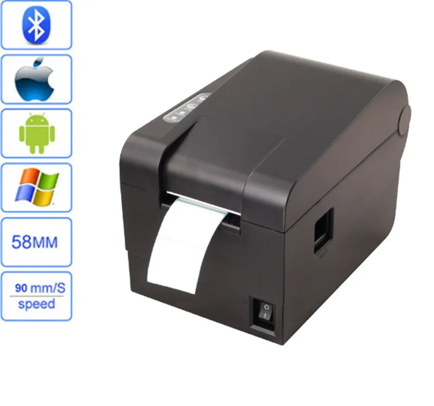 High quality 58mm Thermal barcode sticker printer support1D 2D Qr code the non-drying label printer USB+Bluetooth interface High quality 58mm Thermal barcode sticker printer support1D 2D Qr code the non-drying label printer USB+Bluetooth interface