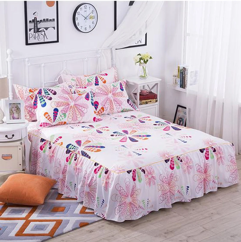 twin full queen Colored petals Print bed bed skirt bedspread Bed Skirts With Elastic band Mattress Cover sheet sheets bedding 