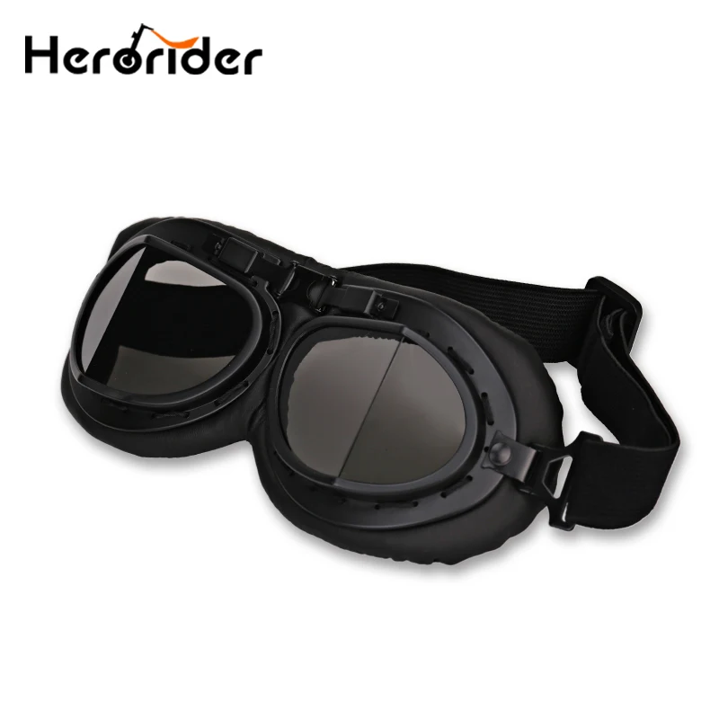 

BLACK Motorcycle Goggles Vintage WWII Jet Aviator Scooter Glasses Goggles FOR Motorbike Biker Cruiser Helmet